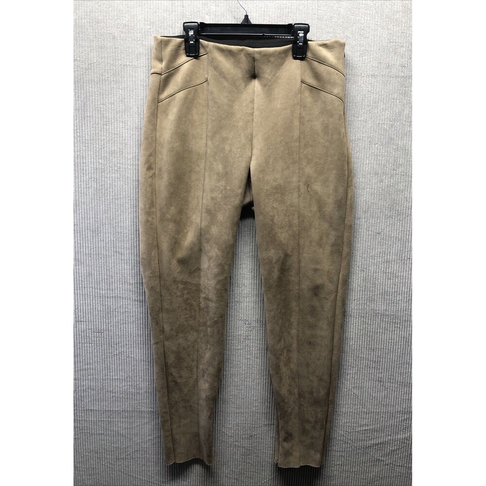 Zara Basic Womens Faux Suede Pants Size L Tan Ankle Zip Raw Hem Vegan Leather Lo